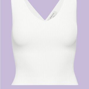 Aritzia Babaton White Ribbed V-Neck Crop Tank